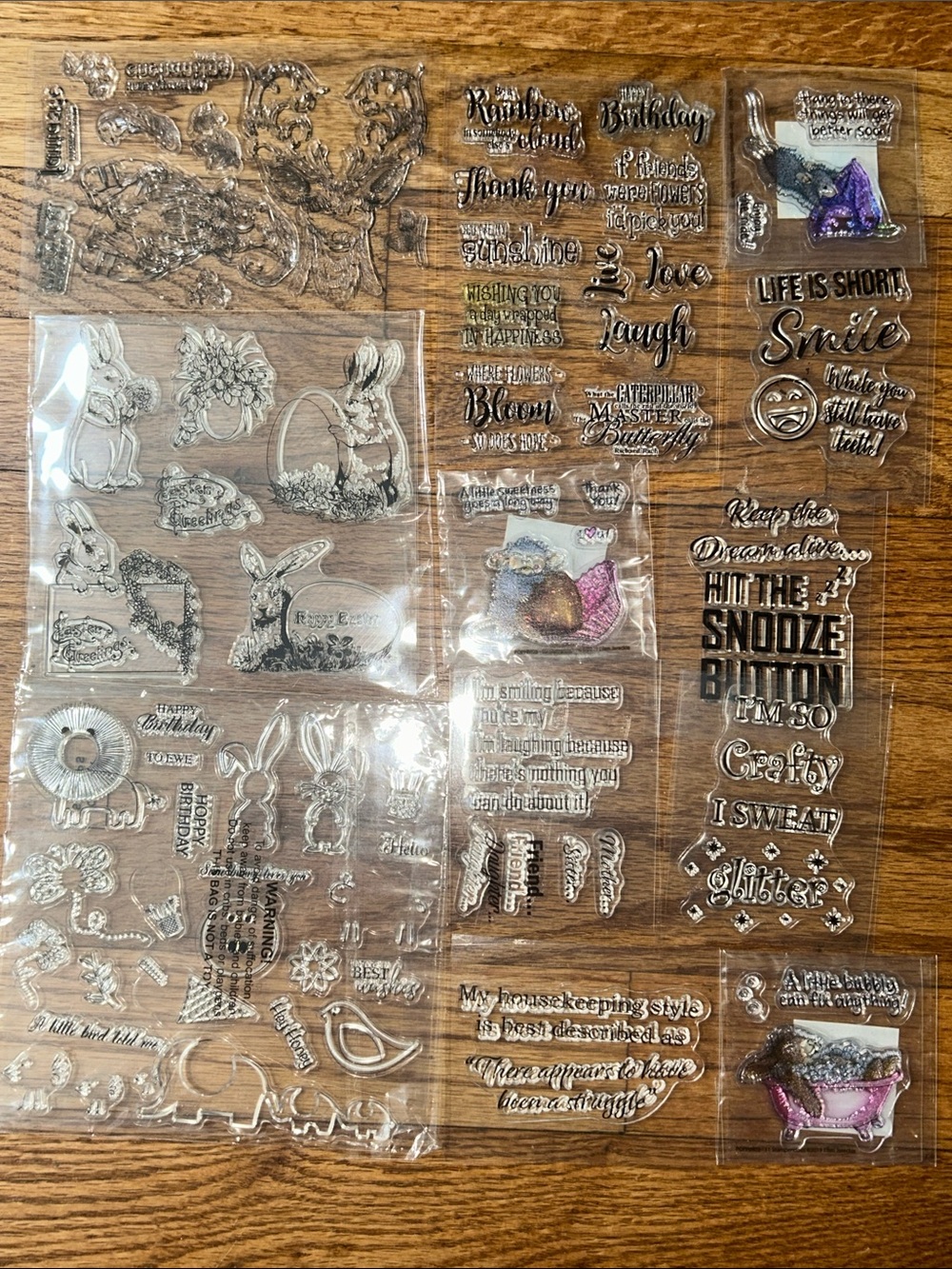 Large Clear Craft Stamps Bundle with Sentiments and Bunny Designs - Clear NEW